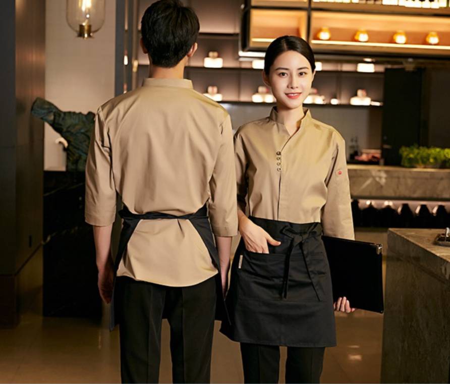 ชุดพนักงานเสริฟร้านกาแฟ ชุดพนักงานร้านอาหาร สีน้ำตาล สีแดง สีดำ