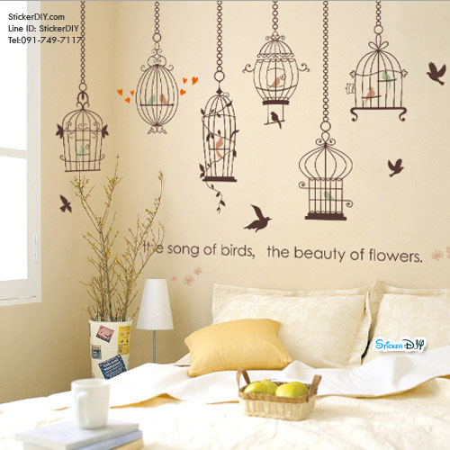 Transparent Wall Sticker สติ๊กเกอร์ติดผนัง กรงนก "The song of birds" (กว้าง136cm.xสูง92cm.)