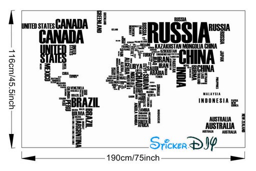 Bigsize Transparent wall sticker สติ๊กเกอร์ติดผนัง Alphabet world map สไตล์สีดำ (กว้าง190cm.xสูง166cm.)