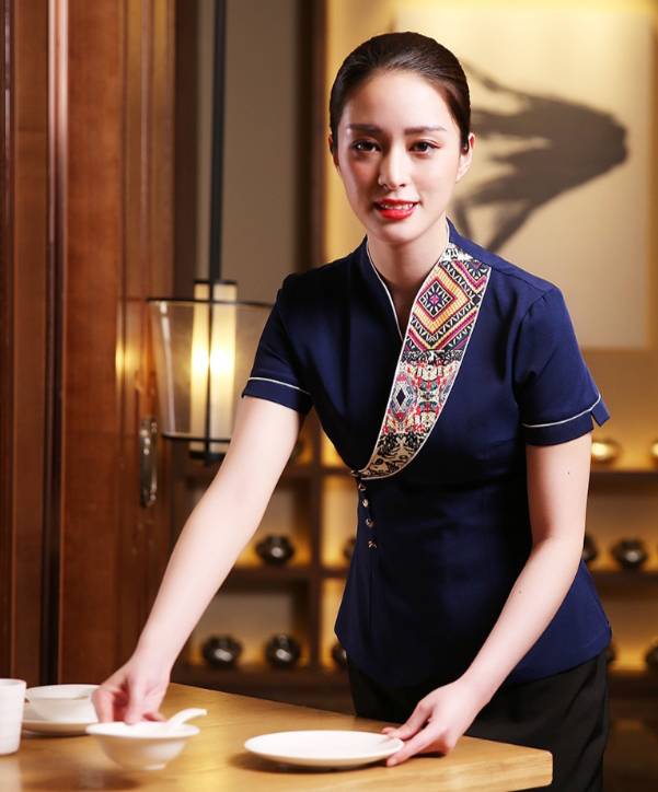 ชุดพนักงานร้านอาหารจีน ชุดฟอร์มพนักงานต้อนรับ เสื้อพนักงานเสริฟ