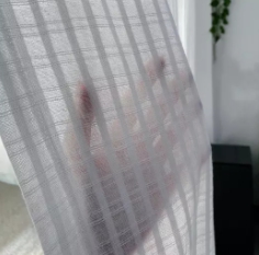 ผ้าม่านแบบยาว ผ้าฝ้ายโปร่งพริ้ว ทอลายทาง ขนาด กว้าง110สูง240ซม