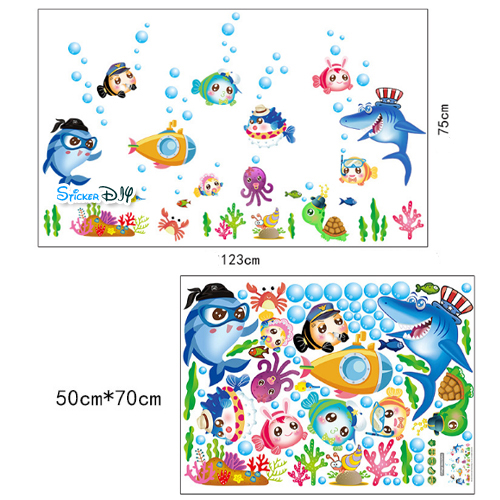 Wall sticker สติ๊กเกอร์ติดผนัง Underwater world SK7070 (กว้าง123cm.xสูง75cm.)