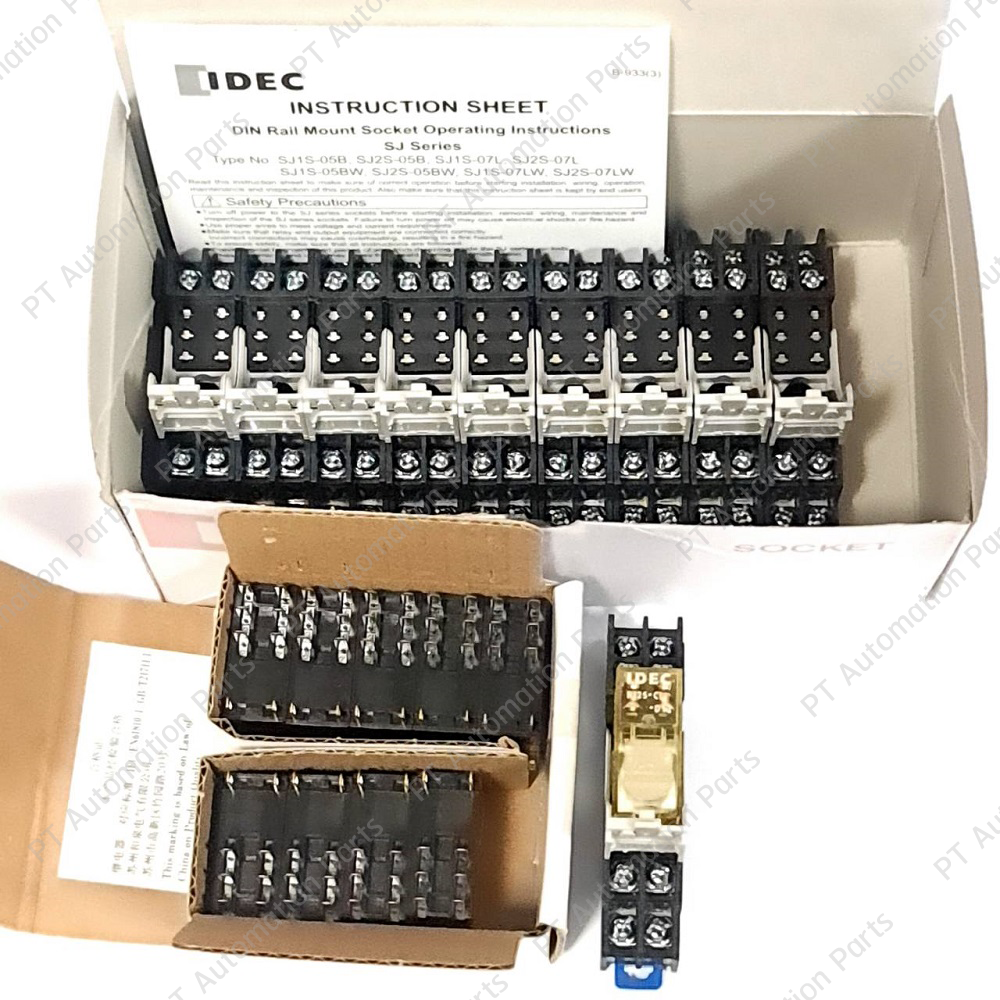 (แพ็ค/10ชุด) รีเลย์พร้อมซ็อกเก็ต IDEC RJ2S-CL-D12 SJ2S-05B 12VDC 8A 2คอนแทค 8ขา มีไฟแสดงสถานะ LED Slim Power Relay with Socket