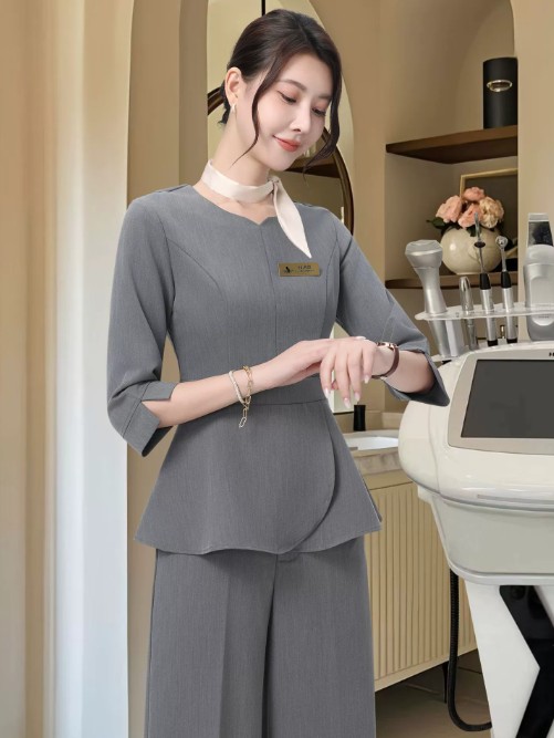 ชุดคลินิกความงาม ชุดพนักงานต้อนรับ ชุดร้านนวดสปา ชุดฟอร์ม ระดับไฮเอนด์