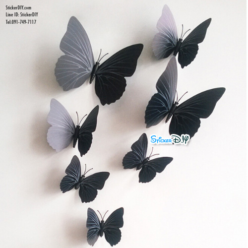 PVC Transparent wall sticker สติ๊กเกอร์ติดผนัง 3D butterfly H007C (กว้างfree.xสูงfree.)