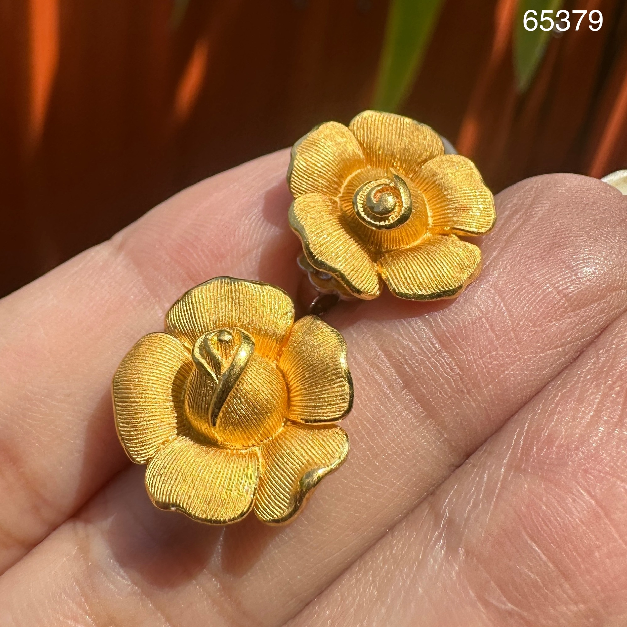 รหัส 65379 ต่างหู Prima Gold ทอง24K ลายดอกกุหลาบ แป้นทอง14K งานสวย น่ารักมาก นน. 10.25 g
