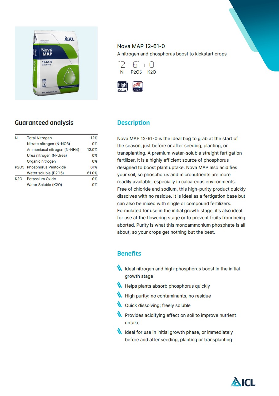 NH4H2PO4 Monoammonium phosphate MAP ปุ๋ยเกล็ด NovaMAP (NPK 12-61-0) บรรจุ 1 กิโลกรัม(R)