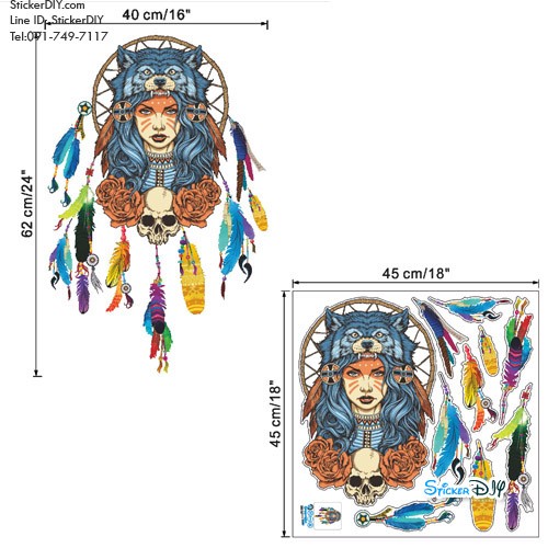 Transparent wall sticker สติ๊กเกอร์ติดผนัง Dreamcatcher สไตล์E (กว้าง40cm.xสูง62cm.)
