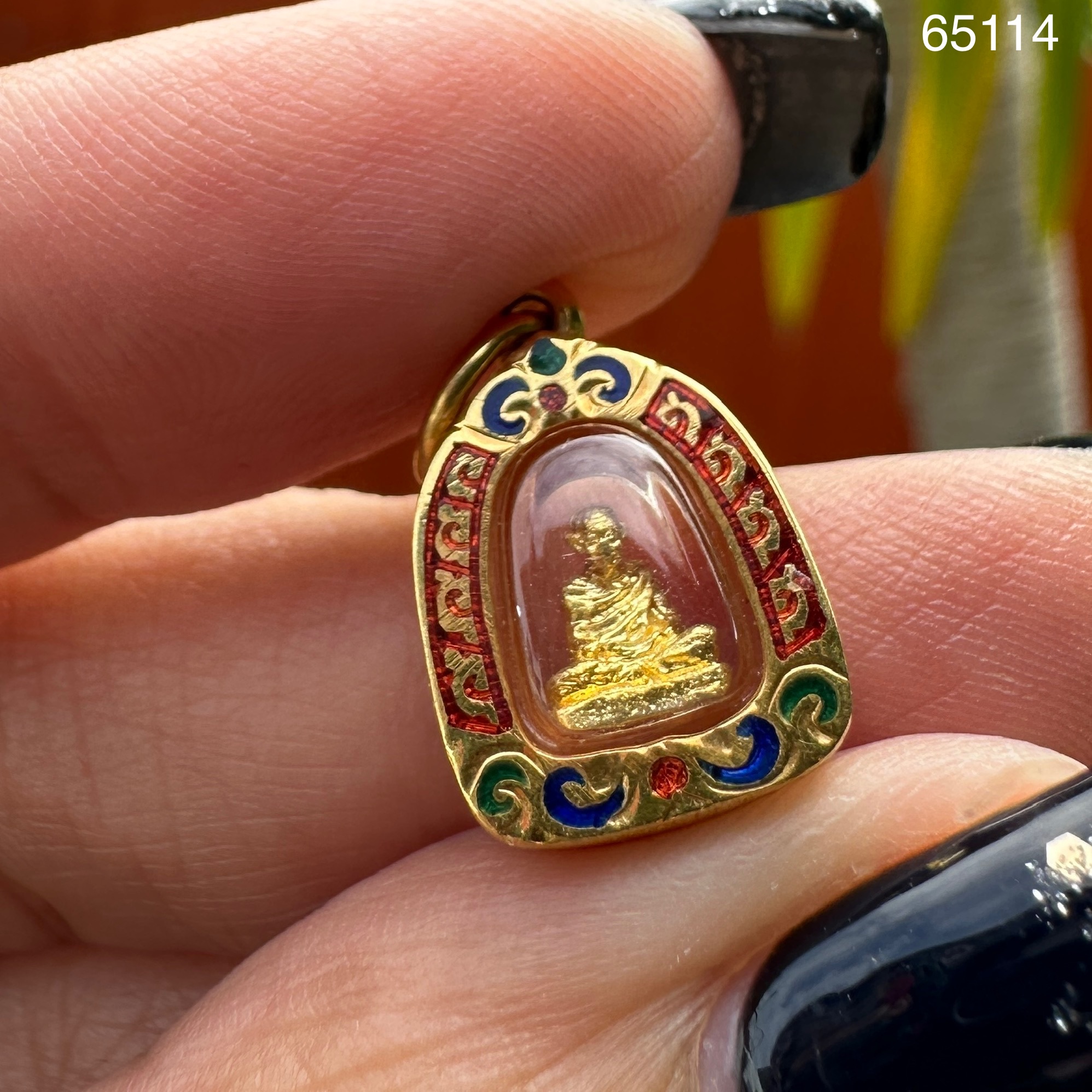 รหัส 65114 หลวงพ่อเกษม เขมโก กะไหล่ทอง เลี่ยมทอง90 ทองลงยา นน. 2.23 g