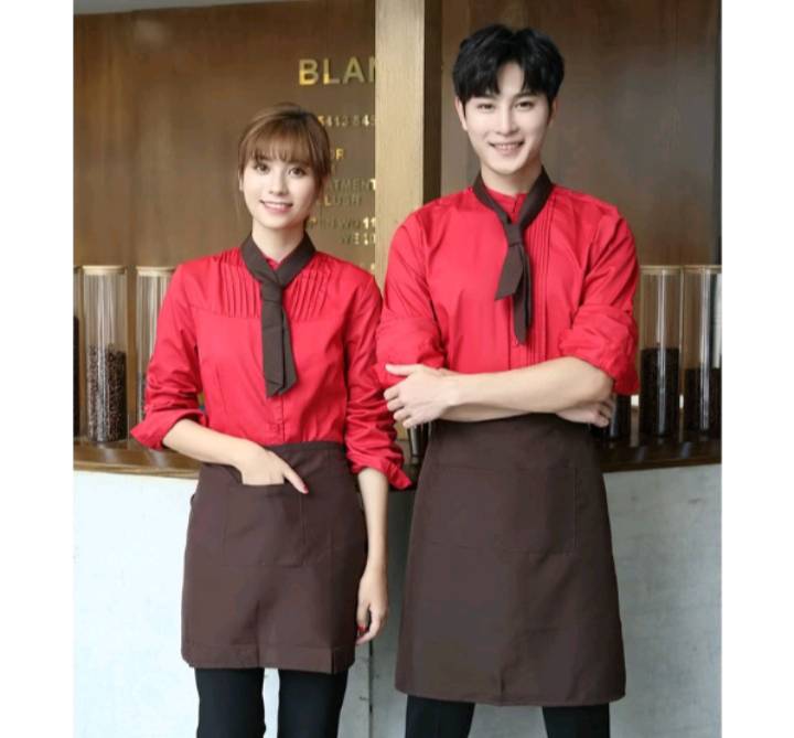 ชุดพนักงานต้อนรับสีเขียว สีแดง สีดำ ชุดพนักงานเสริฟ ชุดพนักงานร้านกาแฟ