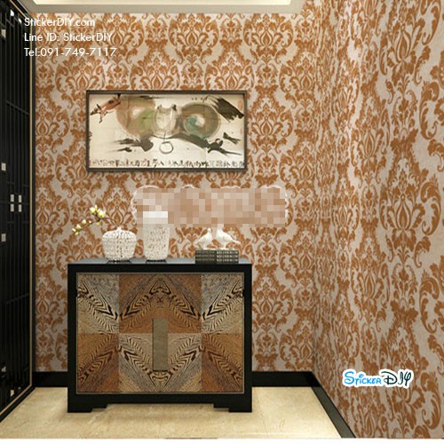 (กว้าง45cm.xยาว10m.)Wallpaper sticker วอลเปเปอร์แบบกาวในตัว ลายหลุยส์ สไตล์T