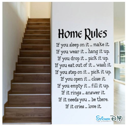 Vinyl wall sticker สติ๊กเกอร์ติดผนัง HOME RULES (กว้าง57cm.xสูง81cm.)