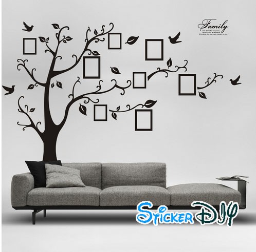Bigsize Transparent wall sticker สติ๊กเกอร์ติดผนังกรอบรูป ต้นไม้กราฟฟิค สีดำ (กว้าง250cm.xสูง180cm.)