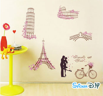Transparent wall sticker สติ๊กเกอร์ติดผนัง Romantic Travel (กว้างfree.xสูงfree.)