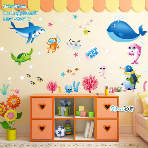 Wall sticker สติ๊กเกอร์ติดผนัง Underwater world XL7225 (กว้าง110cm.xสูง75cm.)