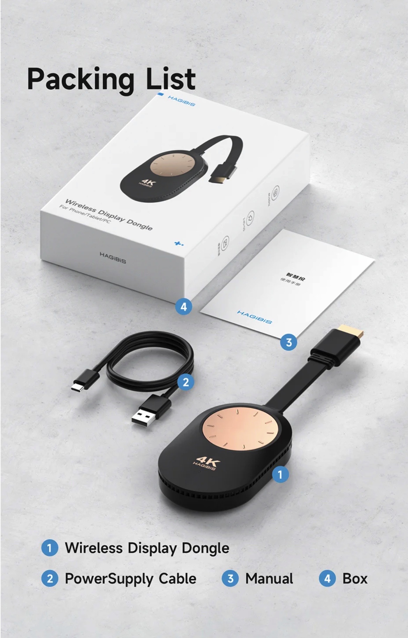 Hagibis WFD0745G 4K HDMI Wireless Display Dongle