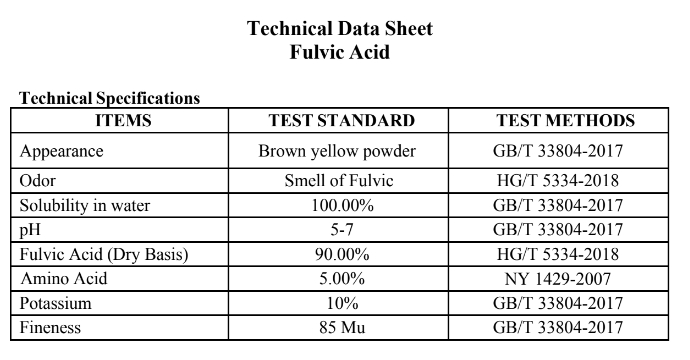 Full effect Fulvic acid 90% Powder ผงฟูลวิก คุณภาพสูง ฟูลวิกแอซิด 90% + อะมิโน5% ช่วยการดูดซึมและลำเลียงธาตุอาหาร ปุ๋ย ยาและฮอร์โมนพืช บรรจุ 25 กิโลกรัม
