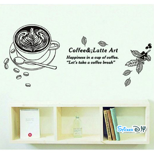 Transparent wall sticker สติ๊กเกอร์ติดผนัง Coffee&Latte Art (กว้าง120m.xสูง60cm.)