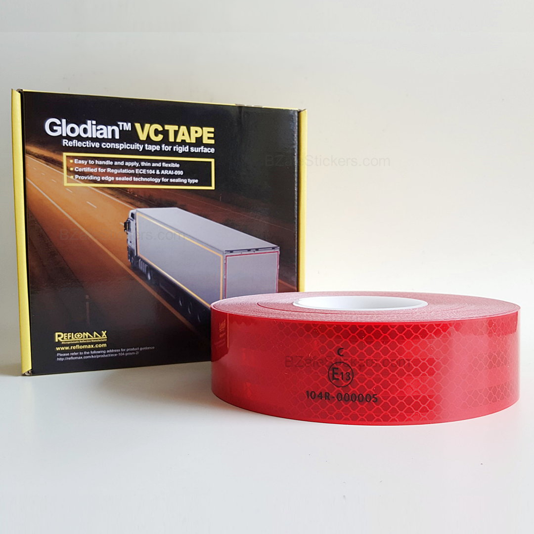 แถบสติ๊กเกอร์สะท้อนแสงสีแดง Reflomax (UNECE R104) กว้าง 50 มม. x ยาว 50 ม.