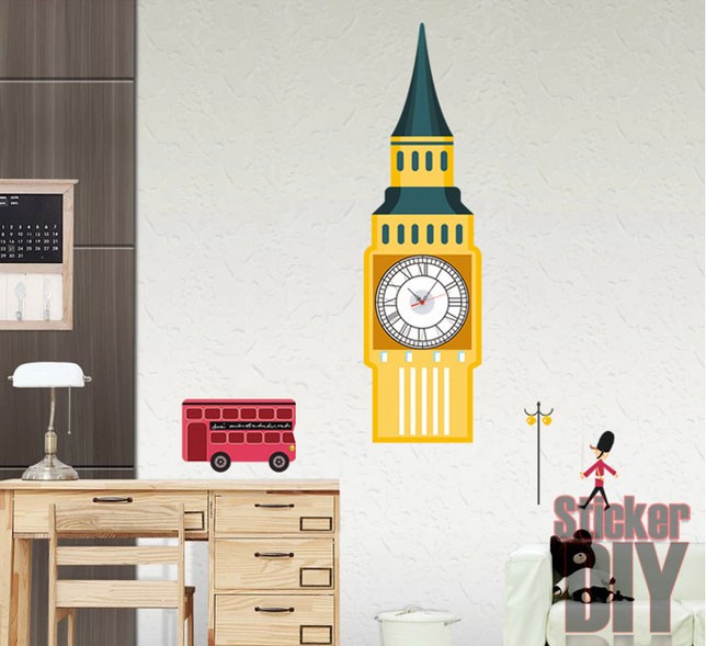 ลดราคา Bigsize Wall clock sticker สติ๊กเกอร์นาฬิกาติดผนัง Big Ben (กว้าง70cm.xสูง158cm.)