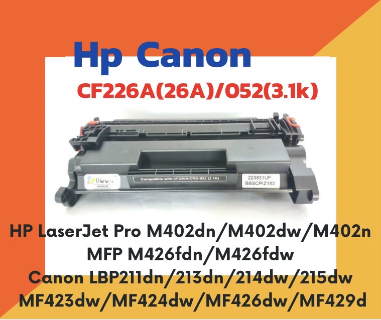 ตลับหมึกพิมพ์เลเซอร์เทียบเท่า รุ่น CF226A/CRT-052 ใช้กับเครื่องปริ้นเตอร์รุ่น HP LaserJet Pro M402dn/M402dw/M402n HP LaserJet Pro MFP M426fdn/M426fdw Canon ImageCLASS LBP211dn/213dn/214dw/215..