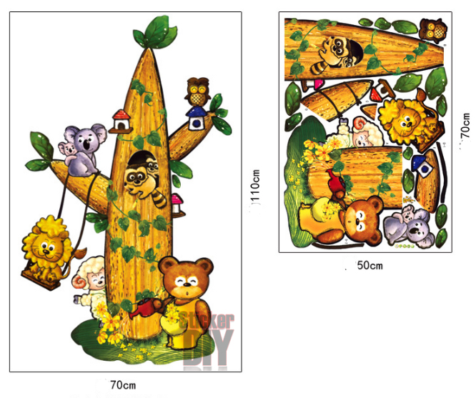 Transparent Wall Sticker สติ๊กเกอร์ติดผนัง Animals Forest (กว้าง70xสูง110cm.)