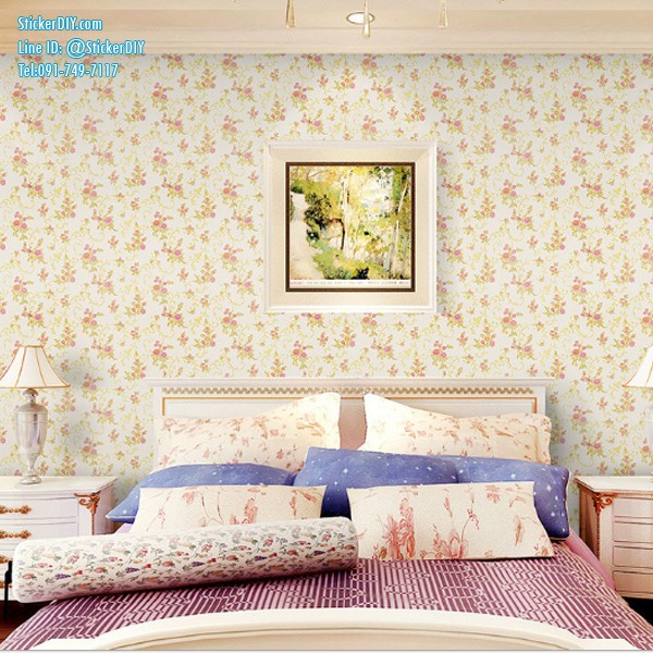 (กว้าง45cm.xยาว10m.)Wallpaper sticker วอลเปเปอร์แบบกาวในตัว Flower P5103