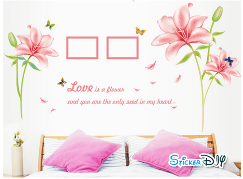 Transparent wall sticker สติ๊กเกอร์ติดผนัง Love is a flower สีชมพู (กว้าง170cm.xสูง95cm.)