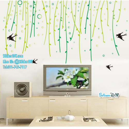 Transparent Wall Sticker สติ๊กเกอร์ติดผนัง โมบายนกนางแอ่น (กว้าง160cm.xสูง88cm.