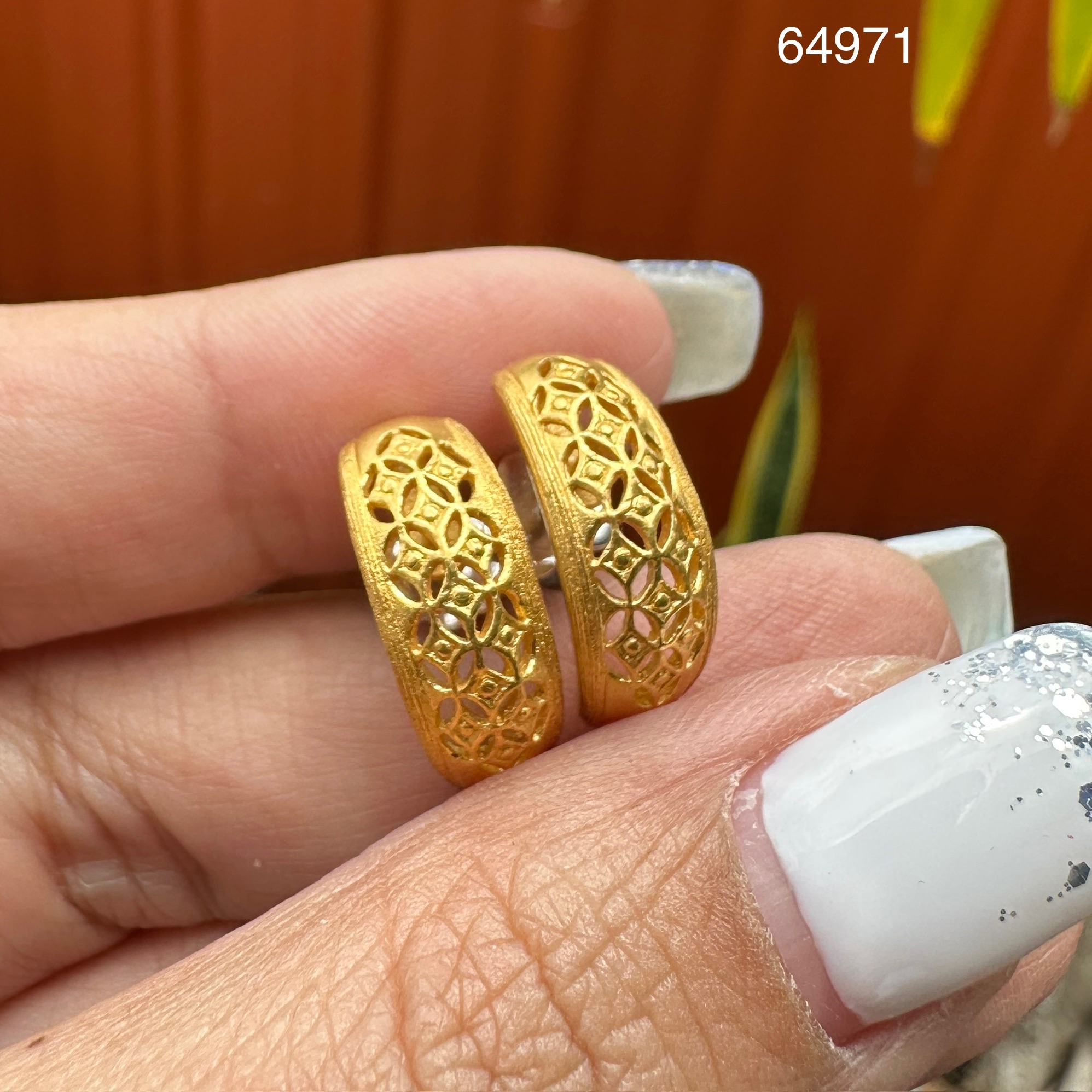 รหัส 64971 ต่างหู Prima Gold ทอง24K ฉลุลาย แป้นทอง14K นน. 6.75 g