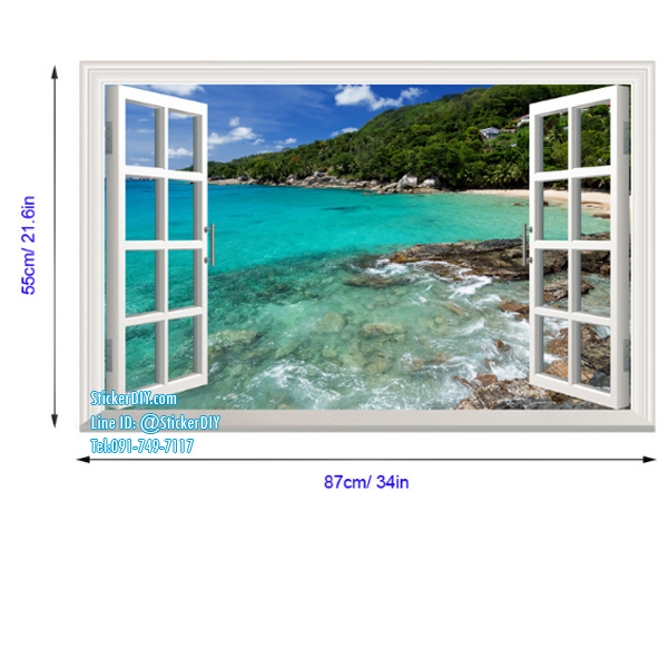 Wall Sticker สติ๊กเกอร์ติดผนัง 3D หน้าต่างวิวทะเล AF5013 (กว้าง90cm.xสูง60cm)