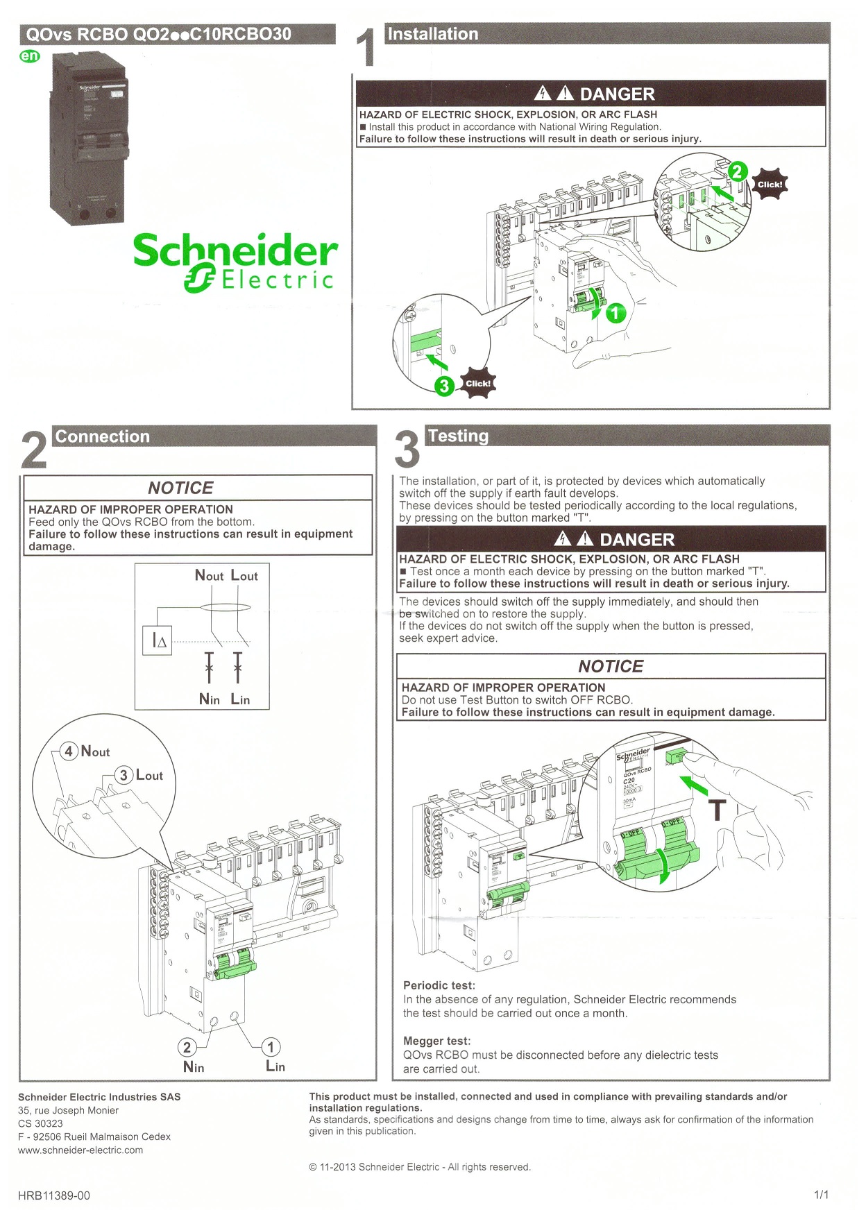 เมนเบรกเกอร์ 2P กันไฟดูด (RCBO) 16-63A "Schneider"