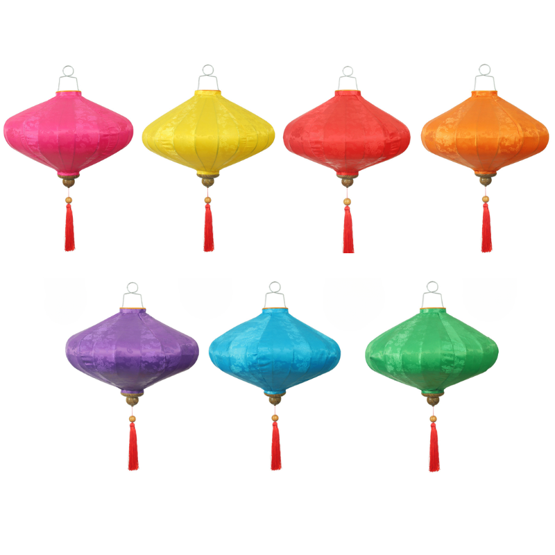 โคมไฟเวียดนาม โคมฮอยอัน ทรงจานบิน สีพื้น