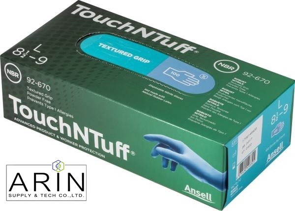 ถุงมือยางไนไตร สีฟ้า ANSELL (TouchNTuff® 92-670)