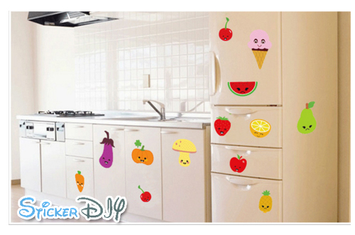 Transparent wall sticker สติ๊กเกอร์ติดผนัง MIX Fruits and vegetables (กว้างFree.xสูงFree.)