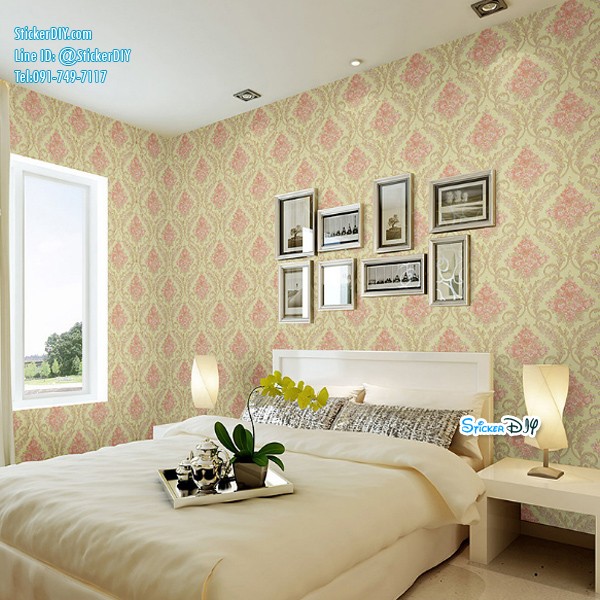 (กว้าง45cm.xยาว10m.)Wallpaper sticker วอลเปเปอร์แบบกาวในตัว ลายหลุยส์ สไตล์K