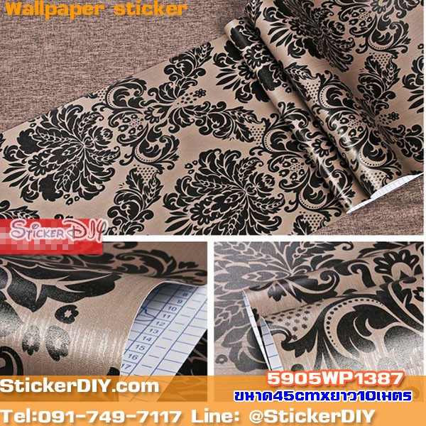 (หน้ากว้าง45cm.xยาว10m.) Wallpaper sticker วอลเปเปอร์แบบกาวในตัว ลายหลุยส์ สไตล์A