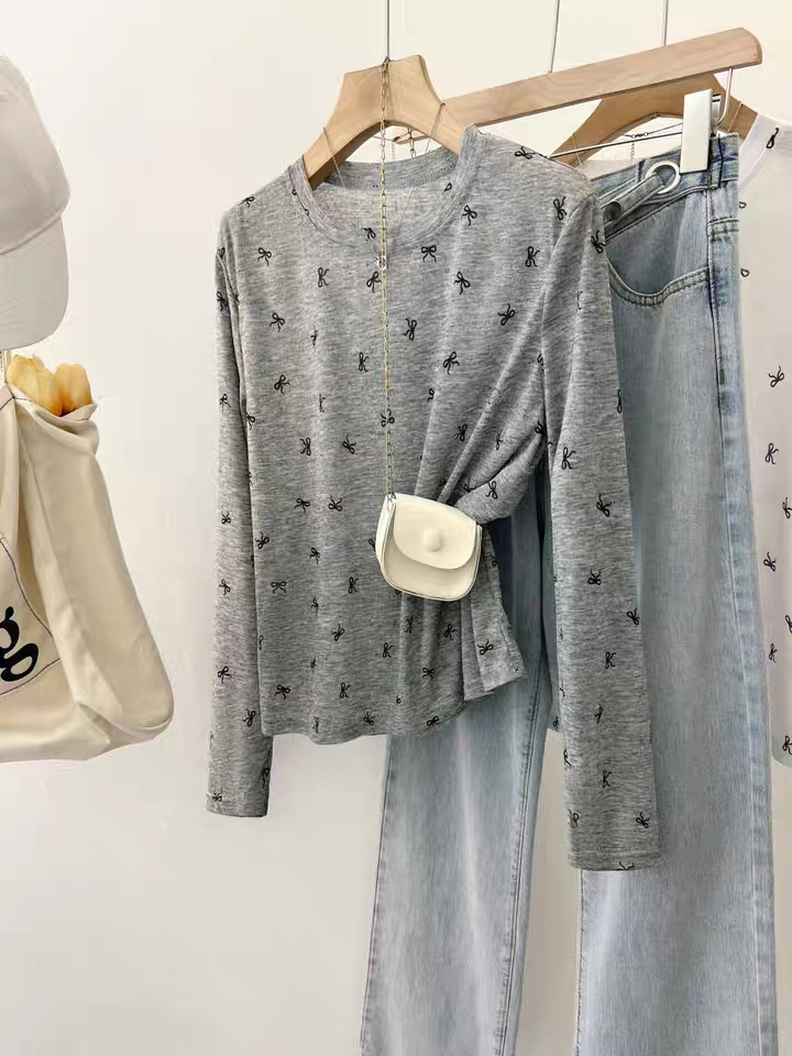 P32511 เสื้อยืดแขนยาว ผ้ายืดเนื้อนิ่ม พริ้ว สีเทา