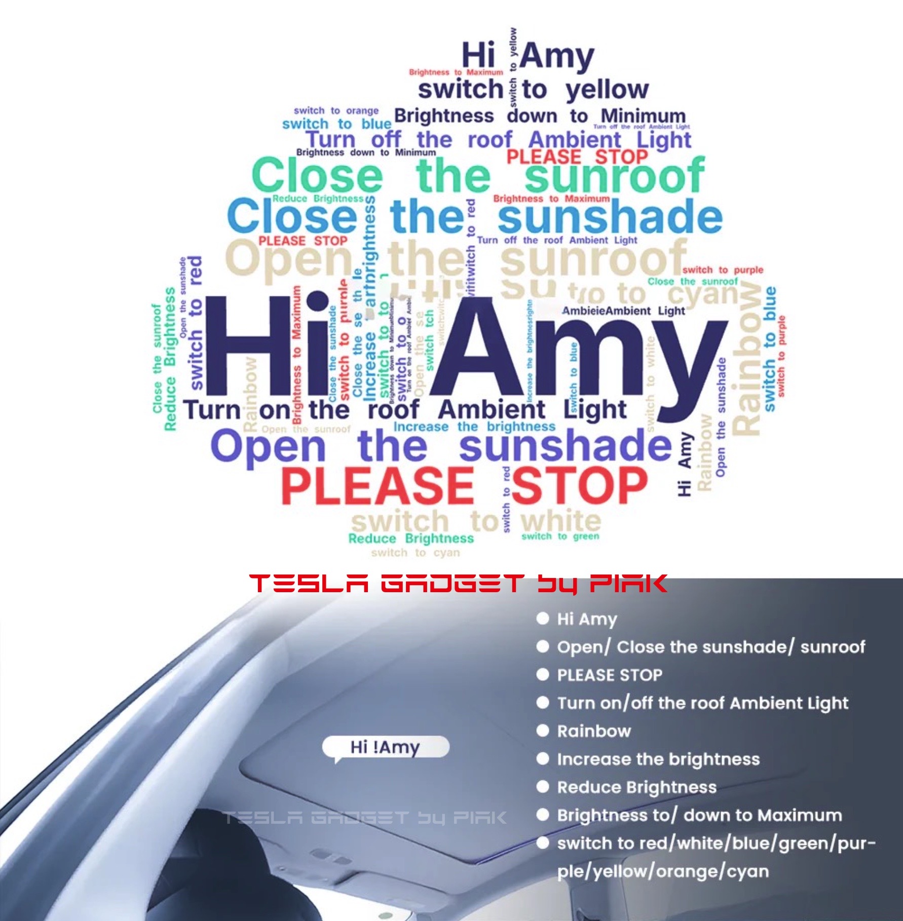 Tesla Model Y Electric Sunshade with Ambient Lighting and Voice control