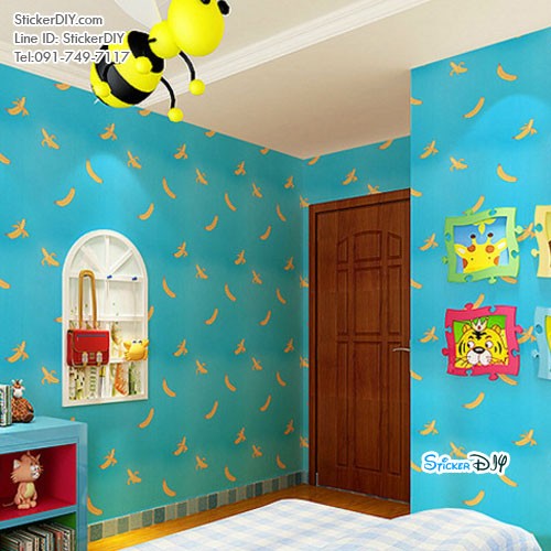 (กว้าง45cm.xยาว10m.)Wallpaper sticker วอลเปเปอร์แบบกาวในตัว กล้วยหอม