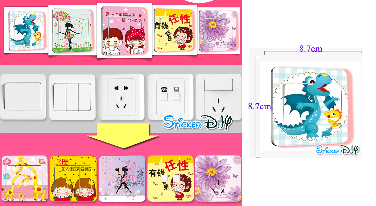 Transparent Wall Sticker สติ๊กเกอร์ติดสวิตช์ไฟ "Women" K (กว้าง8.7cm.xสูง8.7cm.)