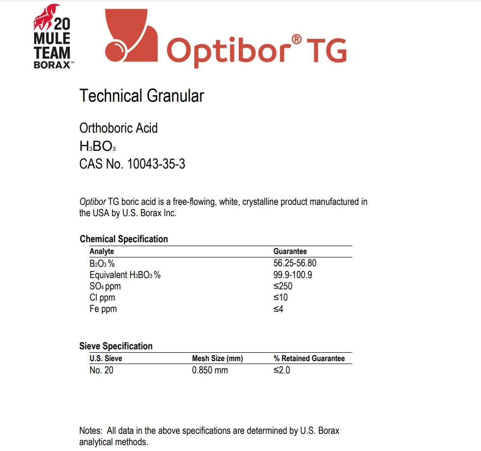 Obtibor ผงจุลธาตุโบรอน 17% (โบรอนผง) กรดบอริก (Boric Acid 99%) product of USA บรรจุ 1 กิโลกรัม (R)