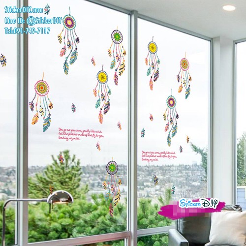 Transparent wall sticker สติ๊กเกอร์ติดผนัง Dreamcatcher ตาข่ายดักฝัน SK7021 (กว้าง80cm.xสูง70cm.)
