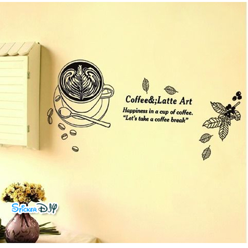 Transparent wall sticker สติ๊กเกอร์ติดผนัง Coffee&Latte Art (กว้าง120m.xสูง60cm.)