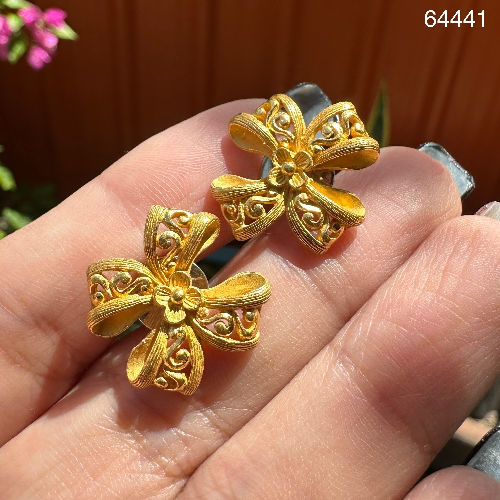 รหัส 64441 ต่างหู Prima Gold ทอง24K ลายโบว์ แป้นทอง14K นน. 10.82 g