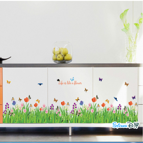 Transparent wall sticker สติ๊กเกอร์ติดผนังแต่งขอบ Life is a like flower (กว้าง176cm.xสูง40cm.)