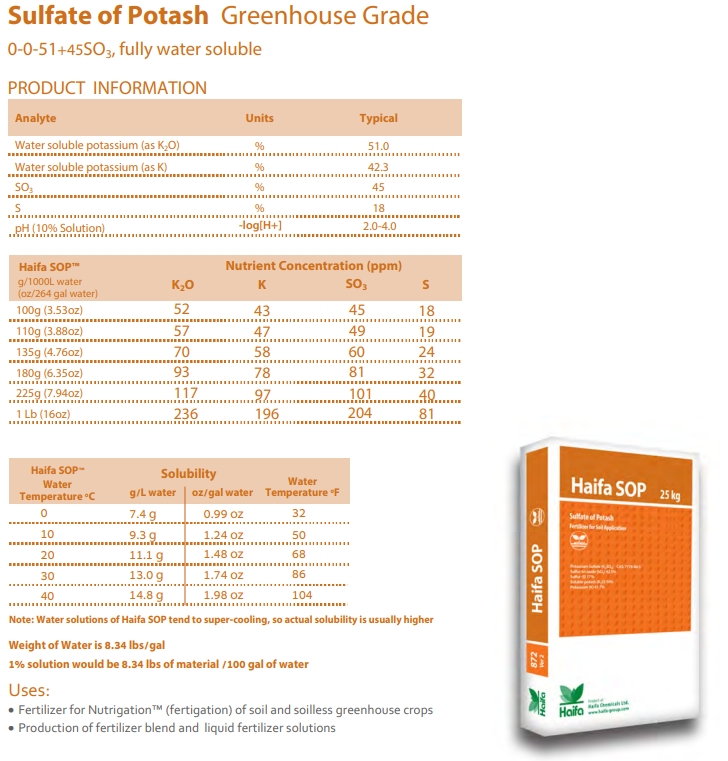 K2SO4 Potassium Sulphate SOP ปุ๋ยเกล็ด Haifa SOP (0-0-51+18S) ปุ๋ยหวาน โปตัสเซียมซัลเฟต ไฮฟ่า บรรจุ 25 กิโลกรัม