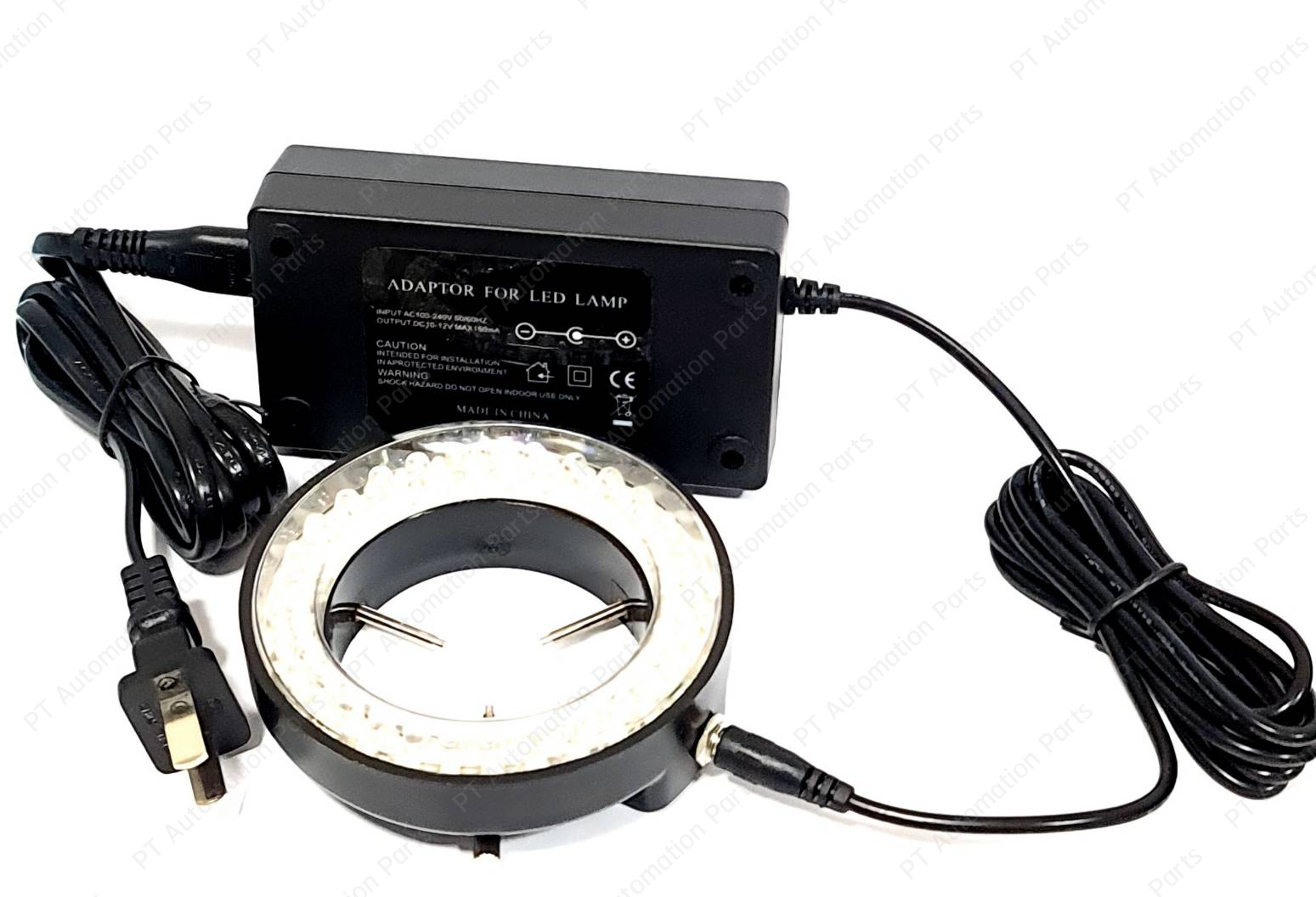 ไฟวงแหวน สำหรับกล้องจุลทรรศน์ หลอดแอลอีดี ปรับแสงได้ แสงสีขาว บอดี้สีดำ เส้นผ่านศูนย์กลางภายใน ø60mm ,LED Ring Light for Microscope, CCD Industrial Camera 100-240VAC