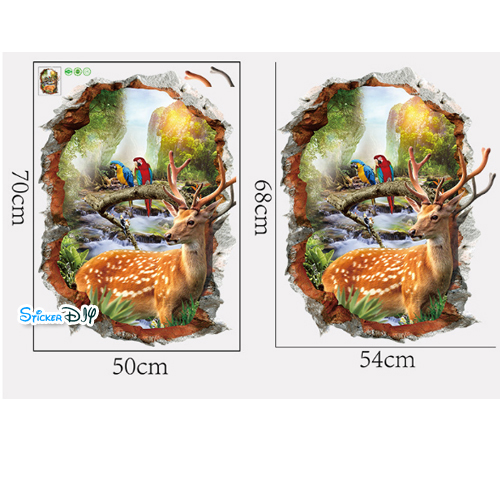 Wall sticker สติ๊กเกอร์ติดผนังสามมิติ 3D กวาง XH7253 (กว้าง54cm.xสูง68cm.)