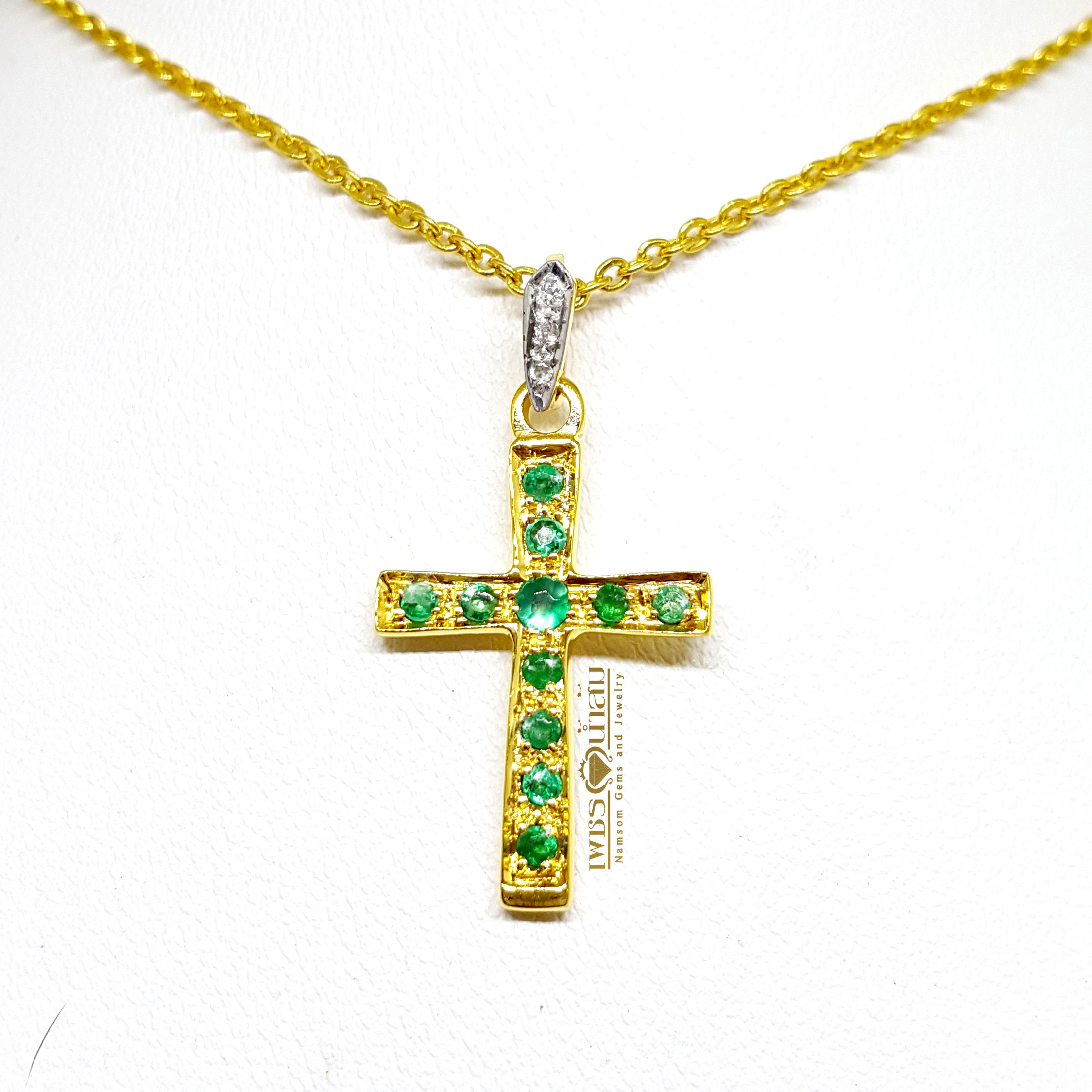 จี้กางเขนพระคริสมรกต เล่นลูกเล่นด้วยมรกต Emerald สีสวยหายาก น้ำงาม